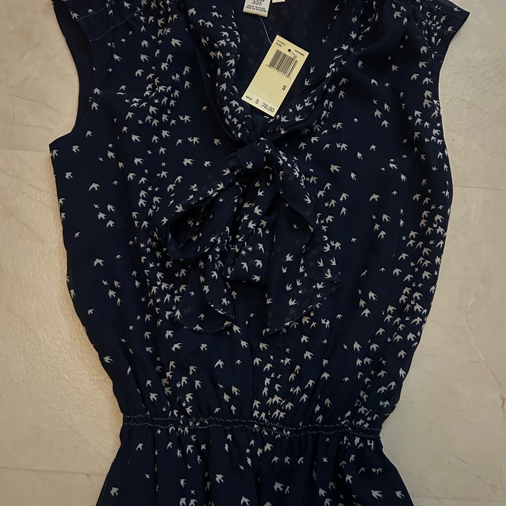 NWT Max Studios Blouse/ Navy Blue small bird print/ Size S